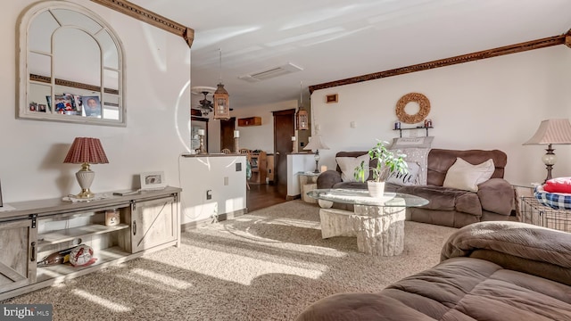 living area with carpet floors