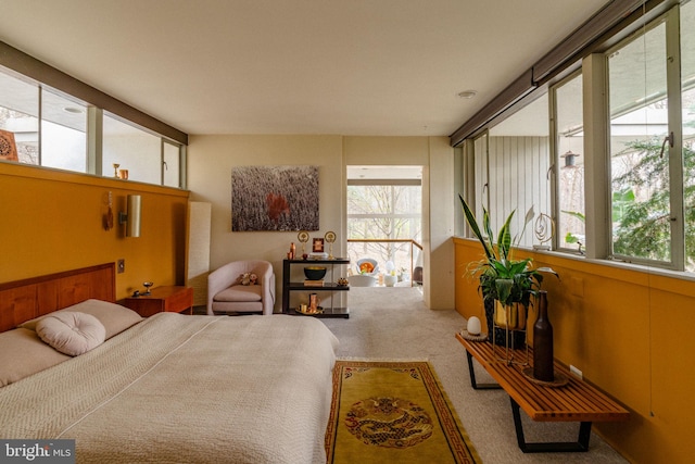 carpeted bedroom featuring multiple windows