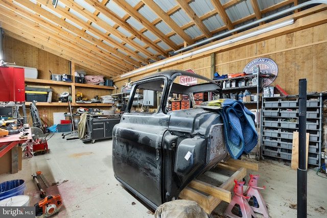 garage featuring a workshop area