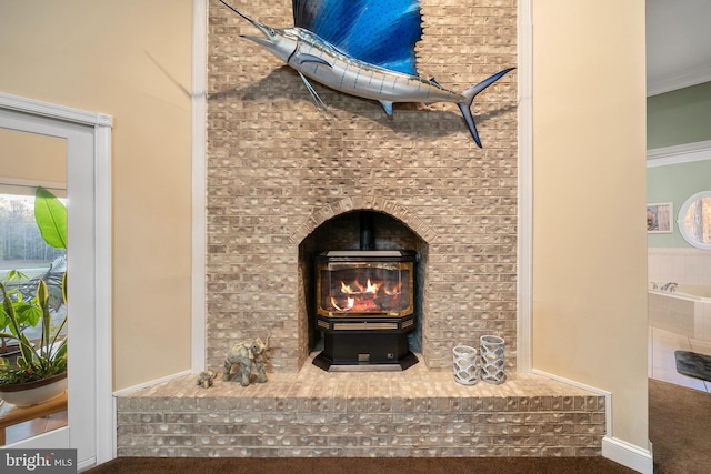 room details with a wood stove