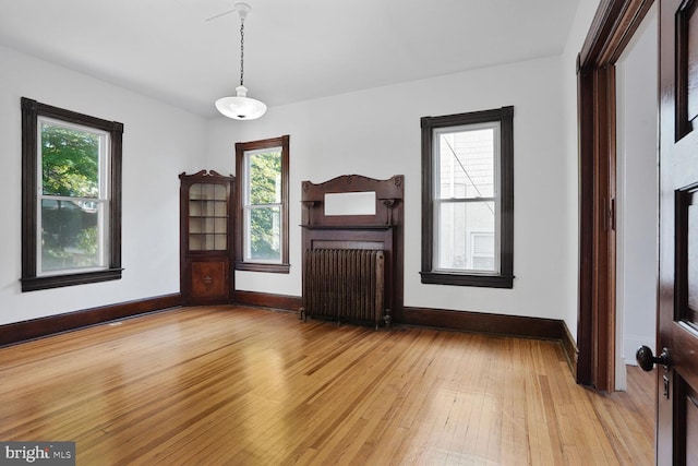 1033 Newton St NE, Washington, DC 20017 - unfurnished living room with radiator heating unit, light wood-style flooring, and plenty of natural light