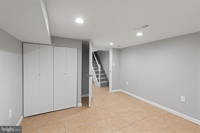 505 N Rose St, Baltimore, MD 21205 - finished below grade area with recessed lighting, visible vents, baseboards, and stairway