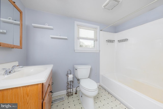 bathroom with tile patterned floors, visible vents, baseboards, and toilet