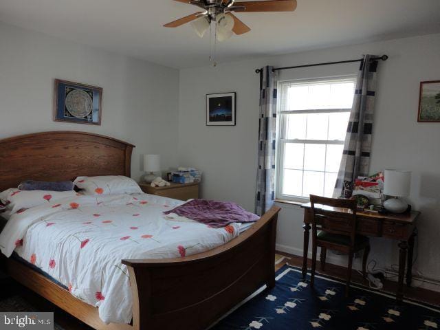 bedroom with multiple windows and a ceiling fan