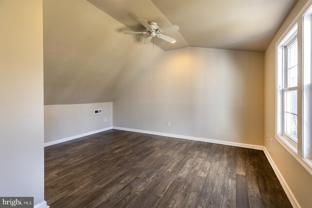 526 Baltimore Annapolis Blvd, Severna Park, MD 21146 - bonus room with baseboards, a ceiling fan, lofted ceiling, and dark wood-style flooring