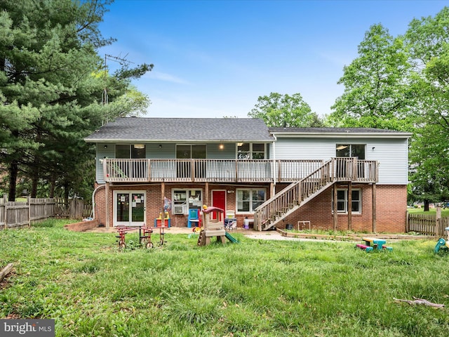 4137 Hedgesville Rd, Hedgesville, WV 25427 - back of house featuring brick siding, a wooden deck, and stairs