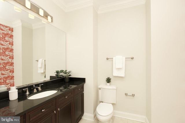 1210 R St NW Unit 313, Washington, DC 20009 - bathroom with vanity, toilet, crown molding, baseboards, and tile patterned flooring