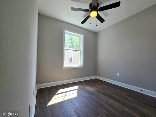 211 Greenland Beach Rd, Baltimore, MD 21226 - unfurnished room with baseboards, visible vents, a ceiling fan, and dark wood-type flooring