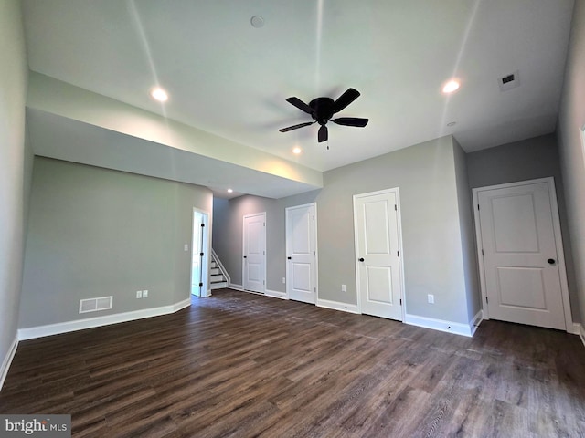 211 Greenland Beach Rd, Baltimore, MD 21226 - interior space with visible vents, a ceiling fan, dark wood-style flooring, and baseboards