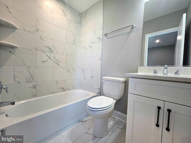 211 Greenland Beach Rd, Baltimore, MD 21226 - bathroom with bathtub / shower combination, vanity, baseboards, toilet, and marble finish floor