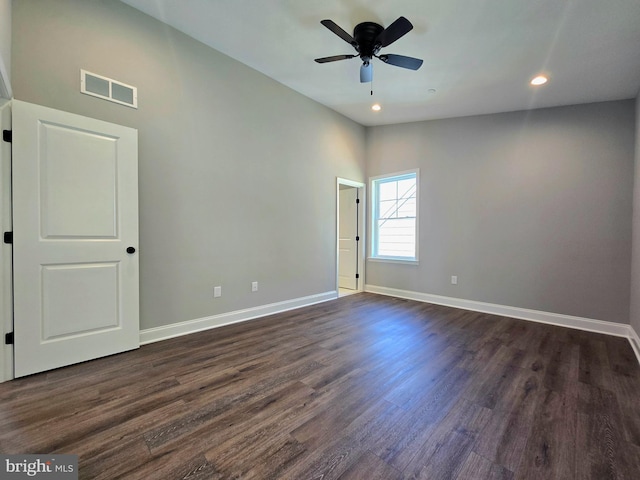 211 Greenland Beach Rd, Baltimore, MD 21226 - unfurnished room with ceiling fan, recessed lighting, baseboards, visible vents, and dark wood-style floors