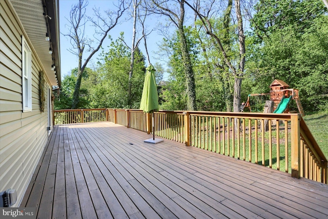 wooden deck with a playground