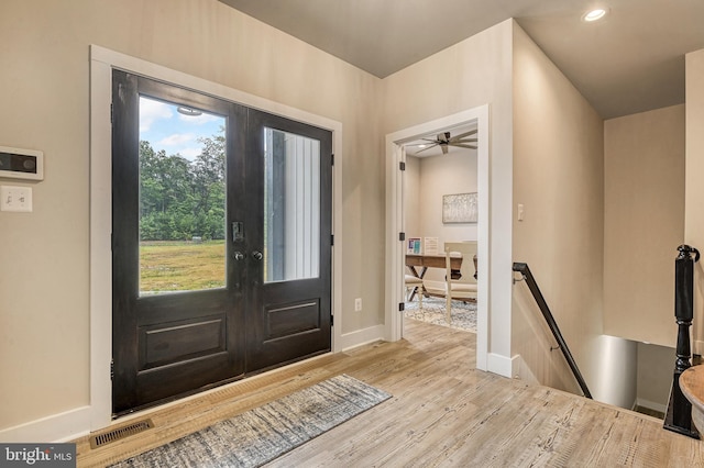 19103 Windsor, Drayden, MD 20630 - entryway featuring visible vents, wood finished floors, recessed lighting, french doors, and baseboards