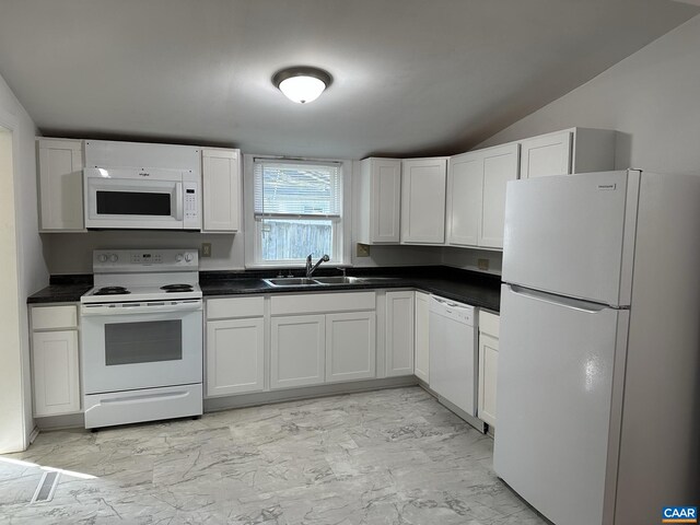 1616 Mulberry Ave, Charlottesville, VA 22903 - kitchen with white appliances, dark countertops, and a sink