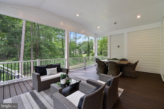 3006 Weber Pl, Oakton, VA 22124 - deck featuring outdoor dining space, outdoor lounge area, and view of wooded area