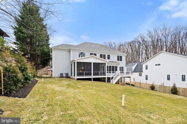 3006 Weber Pl, Oakton, VA 22124 - back of property with a sunroom, stairs, and roof with shingles