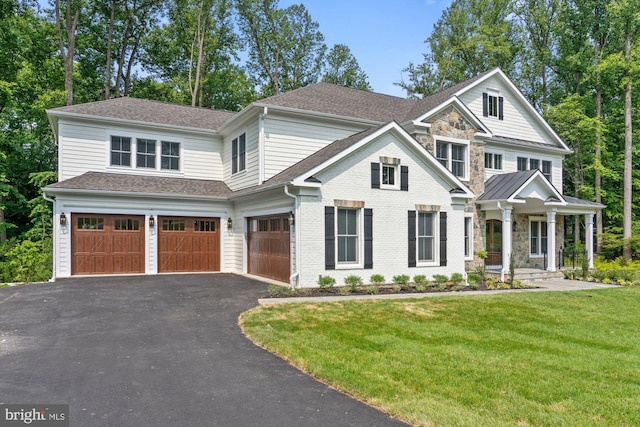 3006 Weber Pl, Oakton, VA 22124 - craftsman-style home featuring driveway, a porch, a front lawn, a garage, and a shingled roof