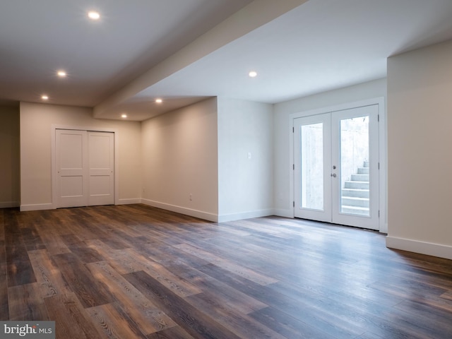 interior space with recessed lighting, baseboards, and dark wood-style flooring