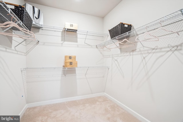 spacious closet with light colored carpet