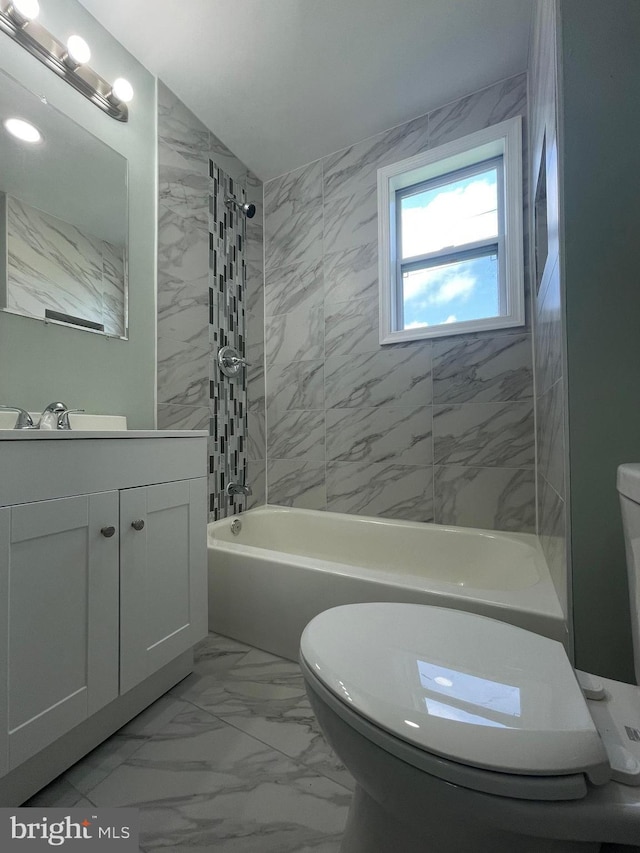 3801 Parkside Dr, Baltimore, MD 21206 - full bathroom with marble finish floor, toilet, vanity, and bathing tub / shower combination