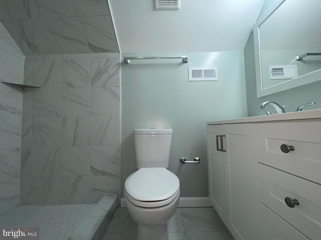 3801 Parkside Dr, Baltimore, MD 21206 - full bath with visible vents, marble finish floor, toilet, vanity, and tiled shower