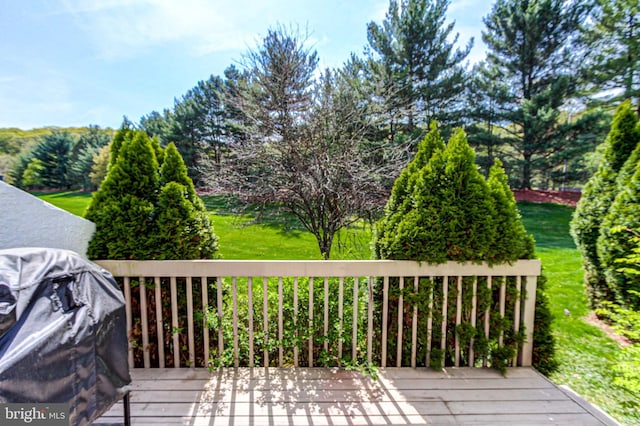 wooden terrace with a yard