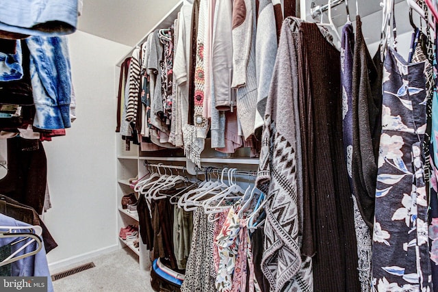 walk in closet featuring carpet flooring and visible vents