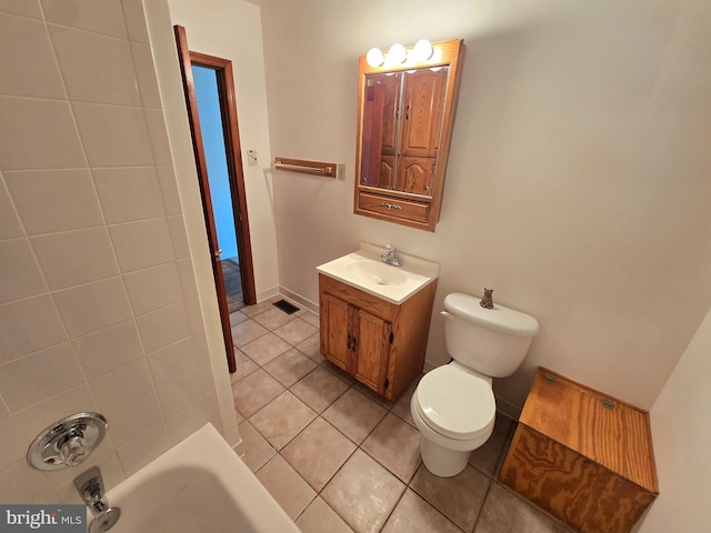 bathroom featuring tile patterned floors, visible vents, toilet, and vanity