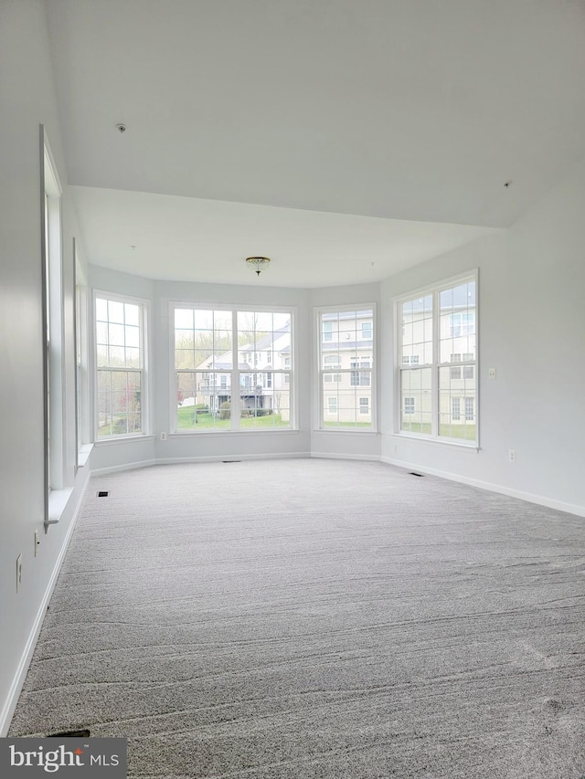 interior space with a wealth of natural light, baseboards, and carpet