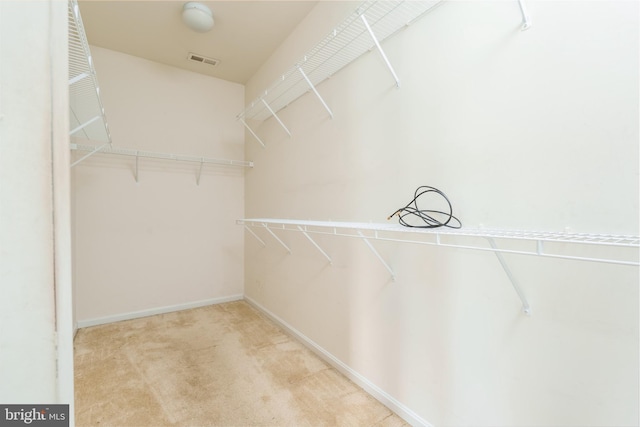 walk in closet featuring visible vents and carpet flooring
