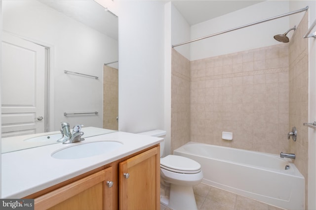 full bathroom featuring tile patterned floors, vanity, shower / washtub combination, and toilet