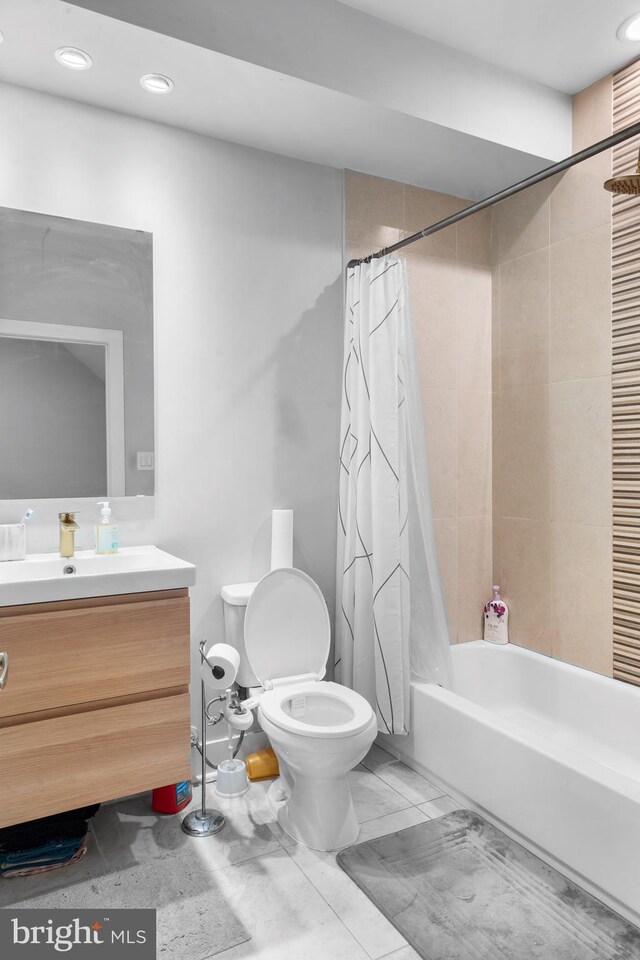 2714 W Jefferson St, Philadelphia, PA 19121 - bathroom with recessed lighting, shower / bathtub combination with curtain, toilet, and vanity