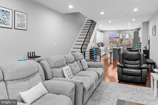2714 W Jefferson St, Philadelphia, PA 19121 - living room with stairway, recessed lighting, and wood-type flooring