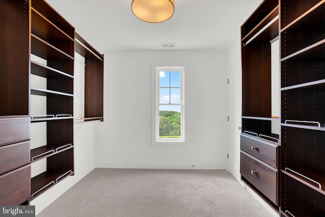 spacious closet with visible vents and carpet