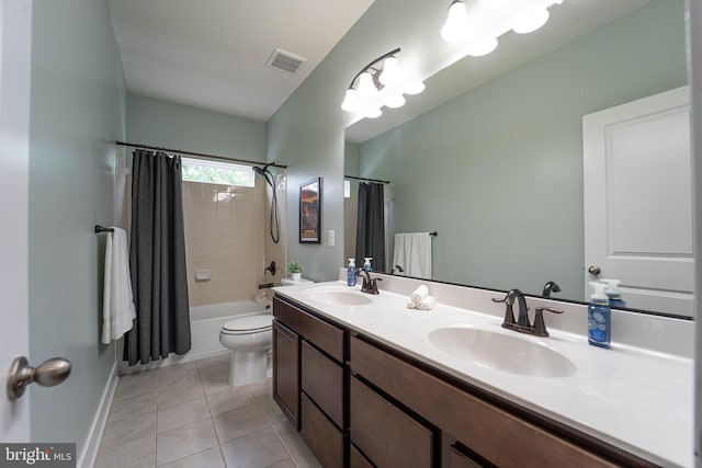 427 Whispering Elm Ln, Millersville, MD 21108 - bathroom with tile patterned flooring, double vanity, toilet, baseboards, and shower / bath combo