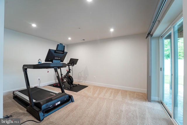 427 Whispering Elm Ln, Millersville, MD 21108 - workout room featuring baseboards, carpet floors, and recessed lighting