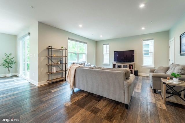 427 Whispering Elm Ln, Millersville, MD 21108 - living area with dark wood-type flooring, baseboards, and recessed lighting