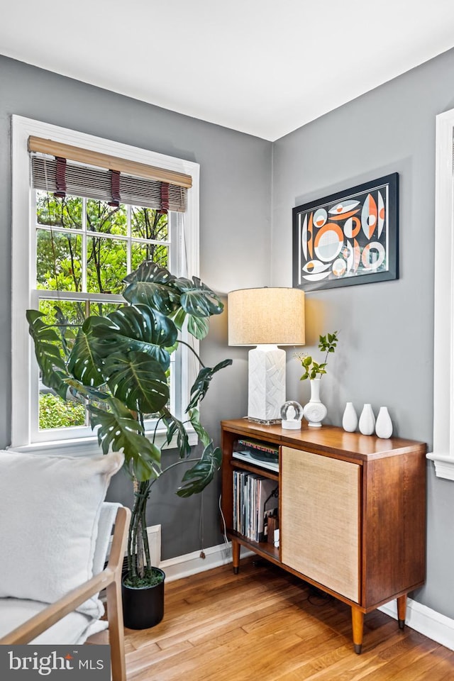 interior space featuring baseboards and wood finished floors