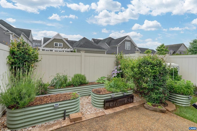 view of yard featuring a vegetable garden and a fenced backyard