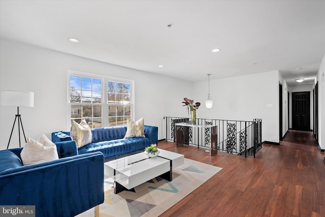 8801 Temple Hill Rd, Clinton, MD 20735 - living room with dark wood finished floors, recessed lighting, and baseboards