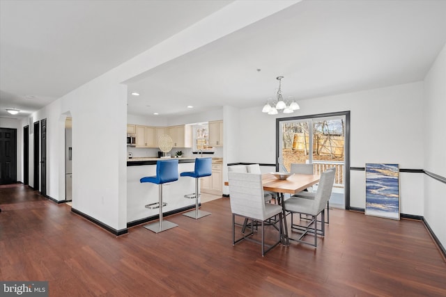 8801 Temple Hill Rd, Clinton, MD 20735 - dining space with an inviting chandelier, recessed lighting, baseboards, and dark wood-style flooring