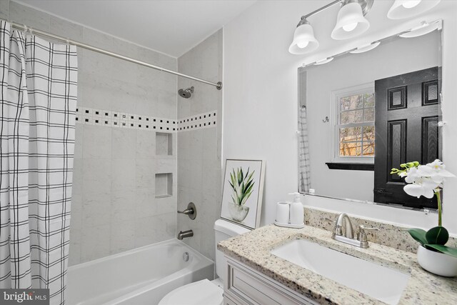 8801 Temple Hill Rd, Clinton, MD 20735 - full bathroom with shower / bathtub combination with curtain, toilet, and vanity