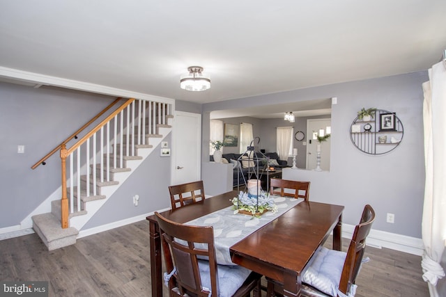 445 Blue Bell Rd, Williamstown, NJ 08094 - dining space featuring stairway, baseboards, and wood finished floors