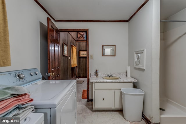 126 Armstrong Pl, Winchester, VA 22602 - laundry area featuring washer and dryer, laundry area, crown molding, and a sink