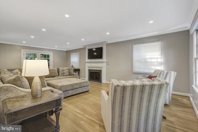 3313 Midland Rd, Fairfax, VA 22031 - living room featuring light wood-type flooring, ornamental molding, and recessed lighting
