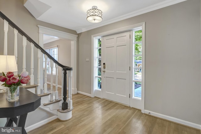 3313 Midland Rd, Fairfax, VA 22031 - entrance foyer featuring baseboards, ornamental molding, wood finished floors, and stairway
