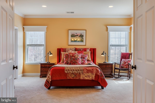 14926 Victory Ln, Glenelg, MD 21737 - carpeted bedroom featuring baseboards, visible vents, multiple windows, and crown molding