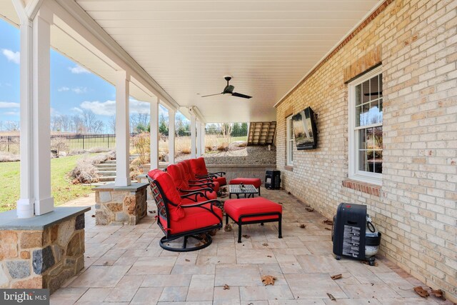 14926 Victory Ln, Glenelg, MD 21737 - view of patio with outdoor lounge area, fence, and ceiling fan