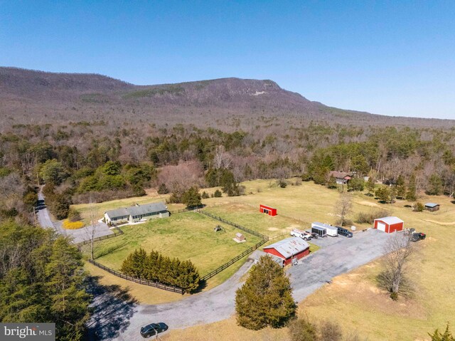 bird's eye view with a mountain view and a rural view