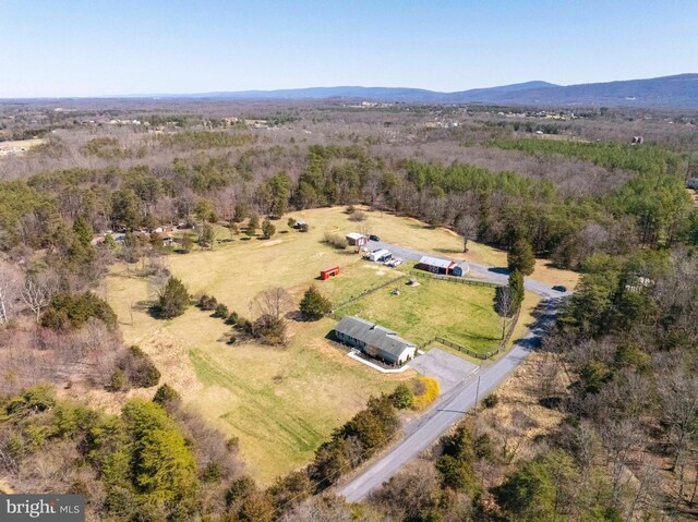 birds eye view of property with a mountain view and a rural view
